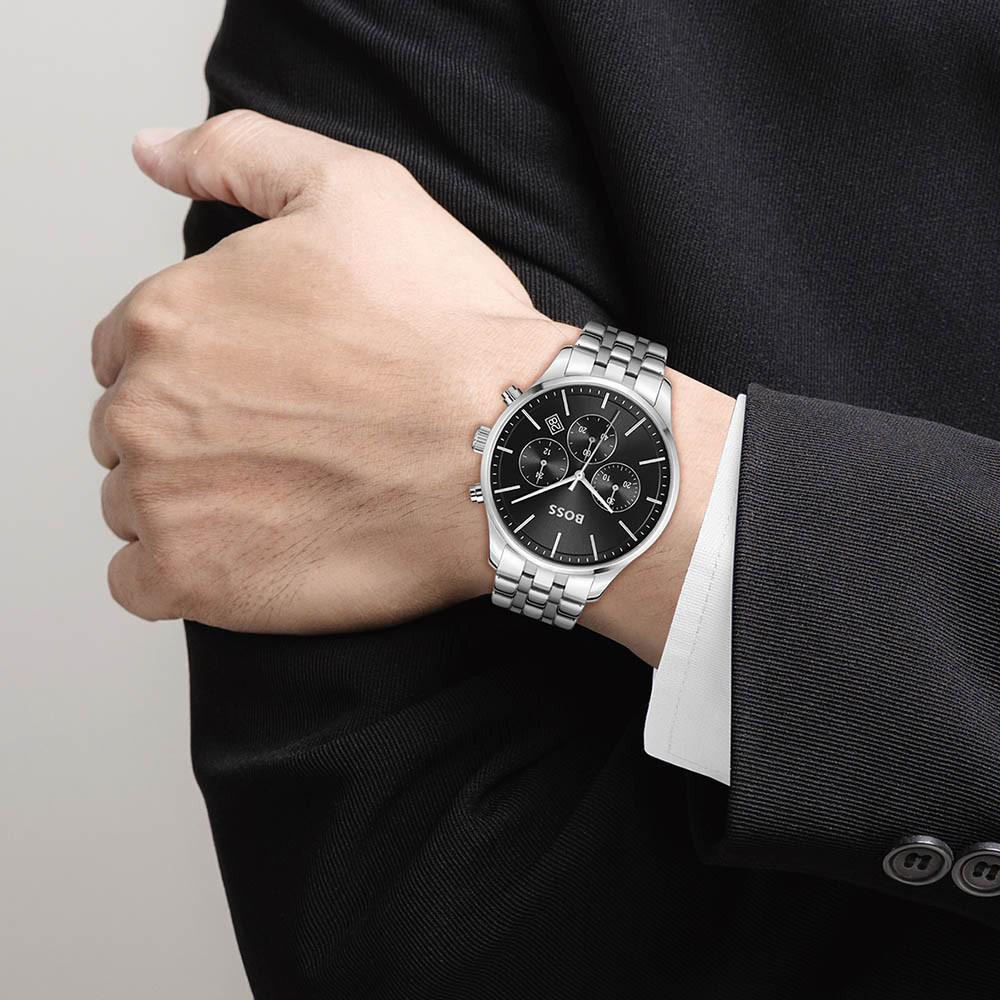  Shop Authentic Hugo Boss Avery Chronograph Black Dial Silver Steel Strap Watch for Men - 1514157 - Luxxuri