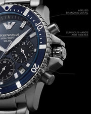  Shop Authentic Emporio Armani World Explorer Chronograph Blue Dial Silver Steel Strap Watch for Men - AR11681 - Luxxuri
