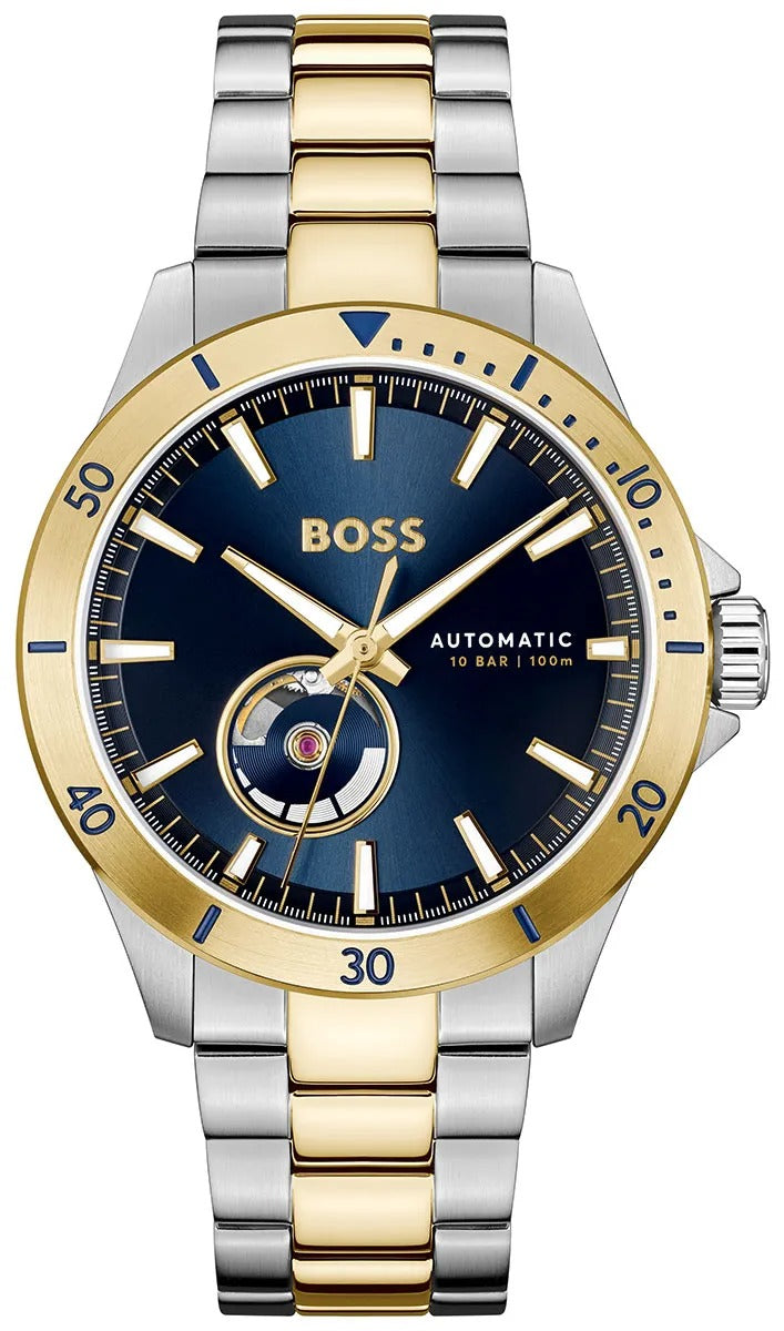  Shop Authentic Hugo Boss Troper Chronograph Automatic Blue Dial Two Tone Steel Strap Watch for Men - 1514201 - Luxxuri