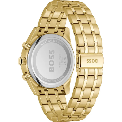 Hugo Boss Skytraveller Chronograph Black Dial Gold Steel Strap Watch for Men - 1514152