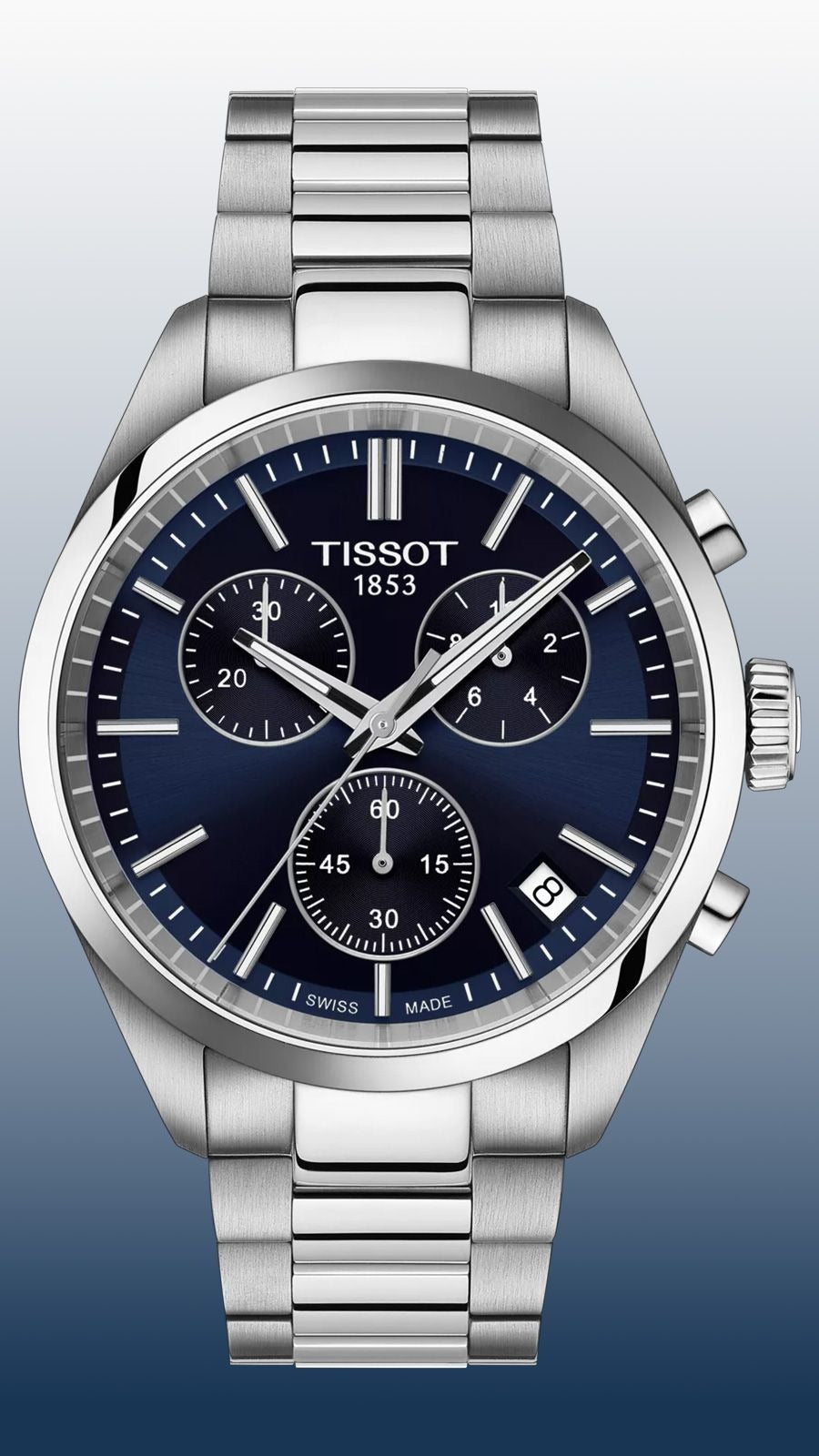 Tissot PR 100 Chronograph Blue Dial Silver Steel Strap Watch for Men - T150.417.11.041.00