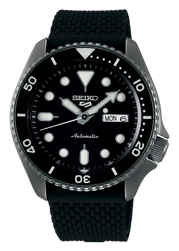 Seiko 5 Sports SKX Series Automatic Black Dial Black Silicone Strap Watch for Men - SRPD65K2