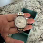 Emporio Armani Gianni T Bar Silver Dial Two Tone Steel Strap Watch for Women - AR11537