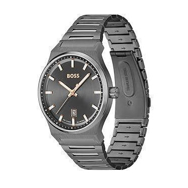 Hugo Boss Candor Grey Dial Grey Steel Strap Watch for Men - 1514078