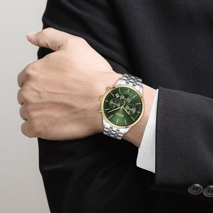  Shop Authentic Hugo Boss Avery Chronograph Green Dial Silver Steel Strap Watch for Men - 1514159 - Luxxuri