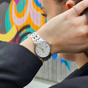 Seiko Presage Cocktail Time Skydiving Automatic Diamonds Mother of Pearl Dial Silver Steel Strap Watch for Women - SRE009J1