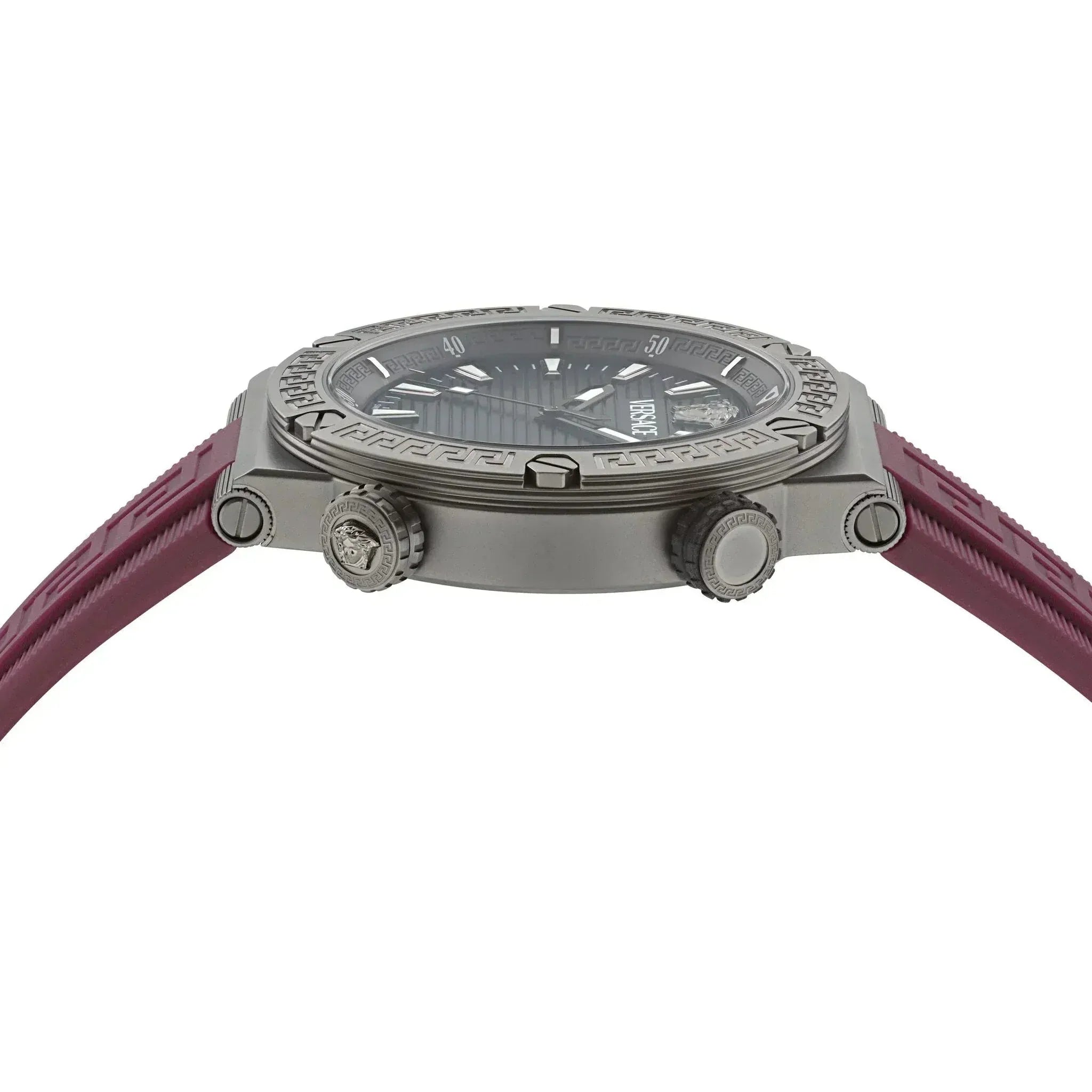  Shop Authentic Versace Greca Logo Diver Quartz Black Dial Purple Rubber Strap Watch for Men - VE8G00224 - Luxxuri