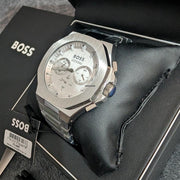  Shop Authentic Hugo Boss Taper Chronograph White Dial Silver Steel Strap Watch for Men - 1514087 - Luxxuri