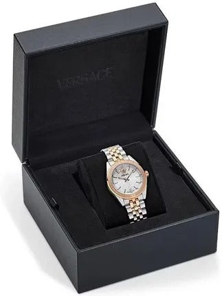 Shop Authentic Versace V-Code Analog White Dial Two Tone Steel Strap Watch for Women - VE8I00624 - Luxxuri