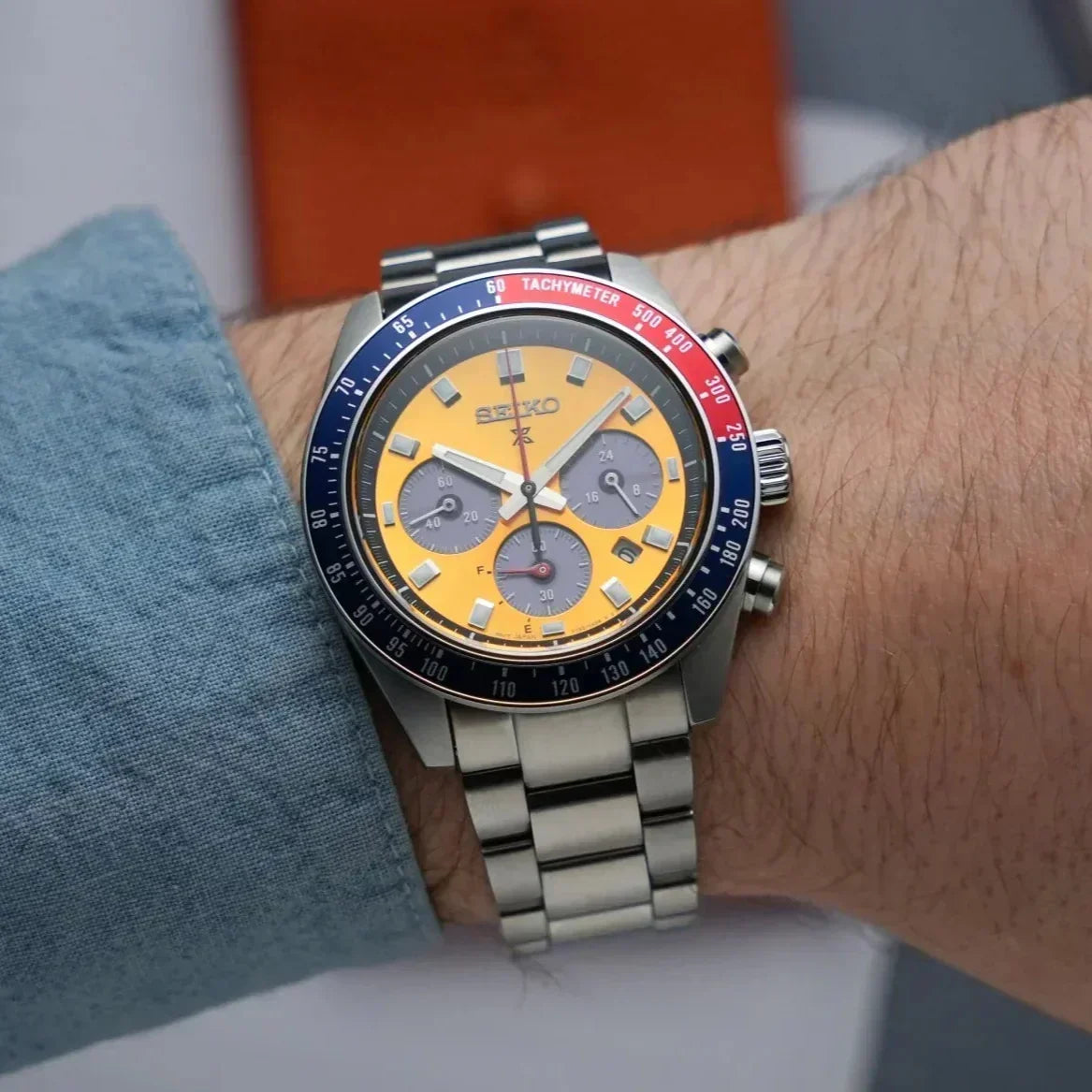  Shop Authentic Seiko Prospex Solar Chronograph 1969 Re-interpretation Orange Dial Silver Steel Strap Watch for Men - SSC947 - Luxxuri