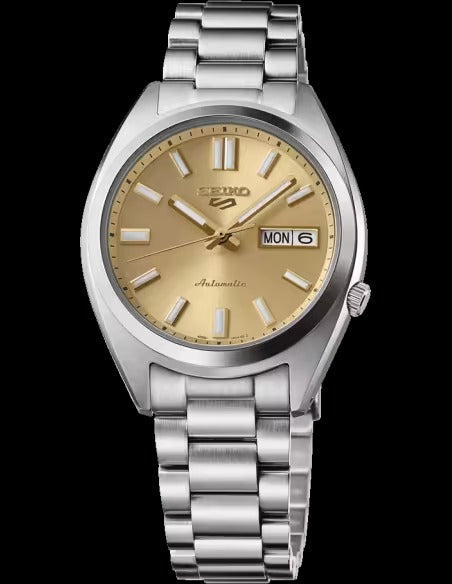 Seiko 5 Sports SNXS Automatic Gold Dial Silver Steel Strap Watch for Men - SRPL59K1