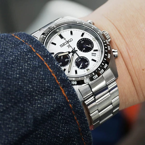 Seiko Prospex Speedtimer Solar Chronograph White Dial Silver Steel Strap Watch for Men - SSC813