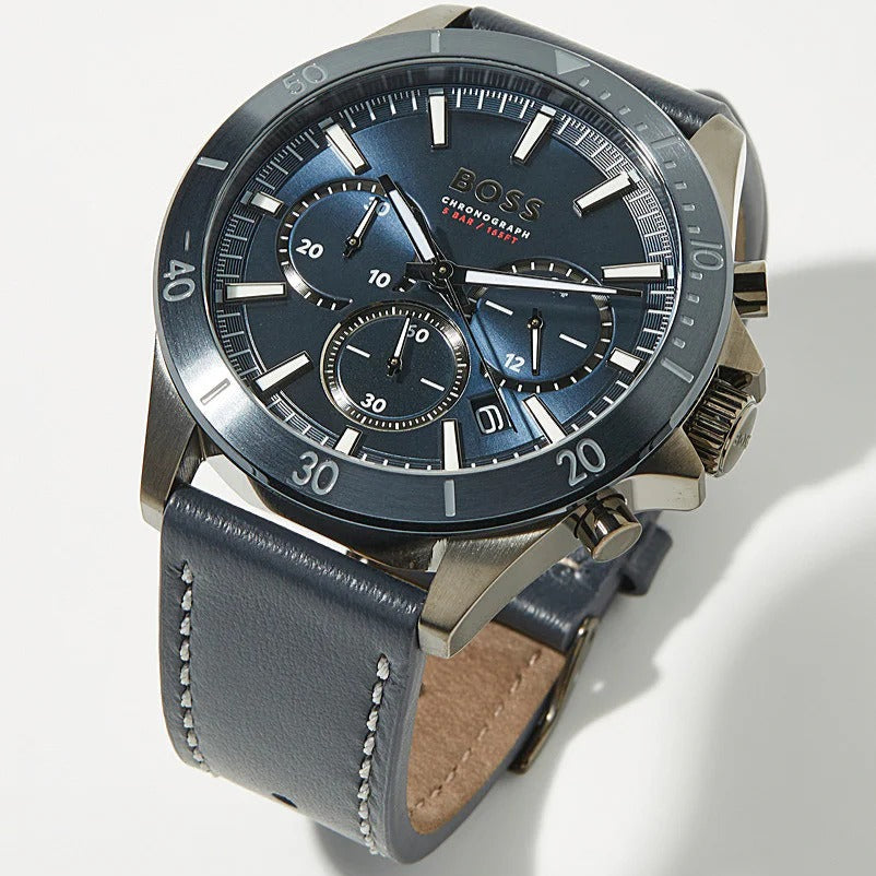  Shop Authentic Hugo Boss Troper Chronograph Blue Dial Blue Leather Strap Watch for Men - 1514056 - Luxxuri