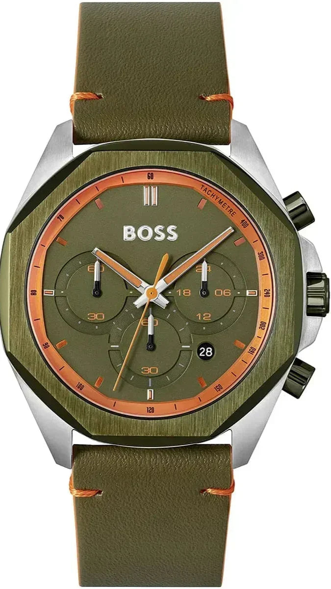  Shop Authentic Hugo Boss Cloud Chronograph Olive Green Dial Green Leather Strap Watch for Men - 1514018 - Luxxuri