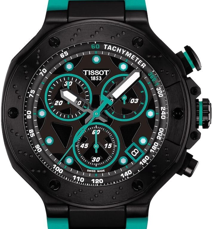 Tissot T Race Chronograph Black Dial Green Rubber Strap Watch for Men - T141.417.37.051.01