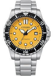 Citizen Mechanical Automatic Yellow Dial Silver Steel Strap Watch for Men - NJ0170-83Z