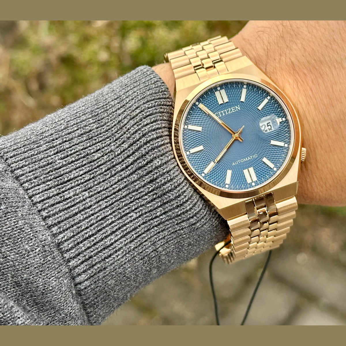Citizen Tsuyosa 60 Automatic Blue Dial Rose Gold Steel Strap Watch for Men - NK0023-57L