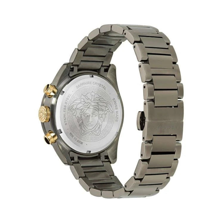  Shop Authentic Versace Greca Dome Chronograph Black Dial Grey Steel Strap Watch for Men - VE6K00623 - Luxxuri