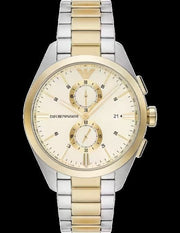 Emporio Armani Elegant Chronograph Cream Dial Two Tone Steel Strap Watch for Men - AR11605
