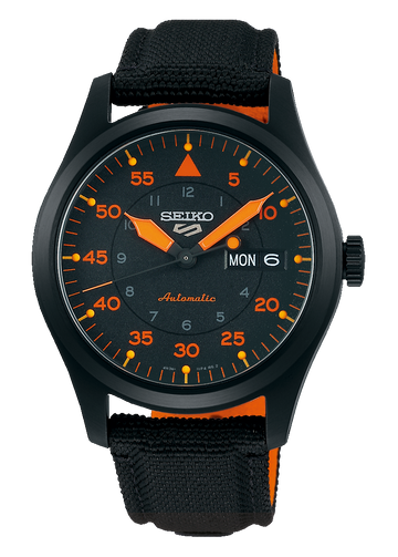 Seiko 5 Sports Flieger Pilot Automatic Black Dial Black Nylon Strap Watch for Men - SRPH33K1