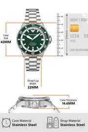 Emporio Armani Sea Explorer Green Dial Silver Steel Strap Watch for Men - AR60080