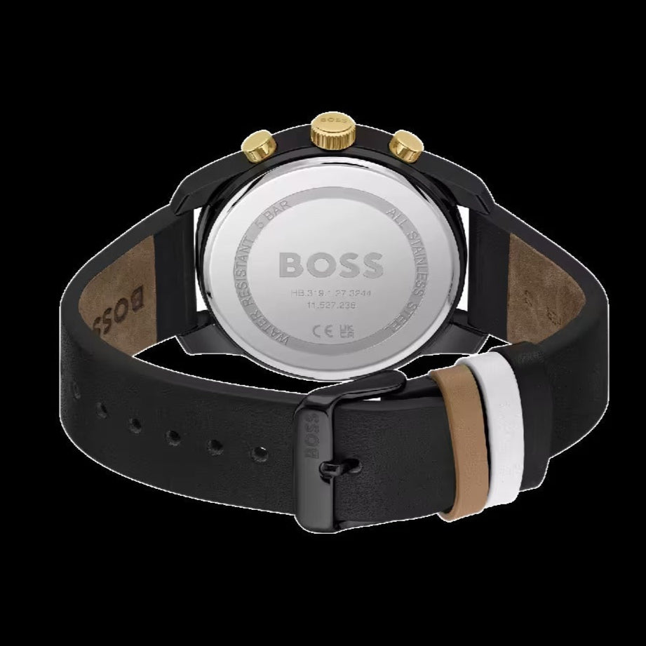  Shop Authentic Hugo Boss Trace Chronograph Black Dial Black Leather Strap Watch for Men - 1514003 - Luxxuri