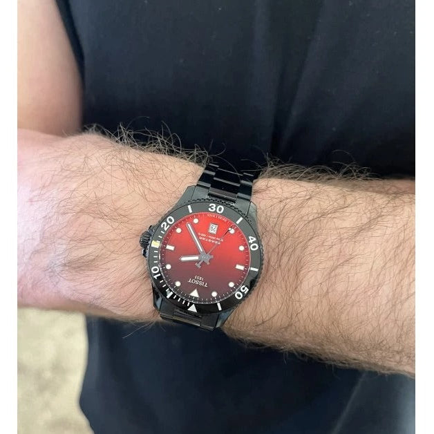 Tissot Seastar 1000 Red Dial Black Steel Strap Watch for Men - T120.410.33.421.00