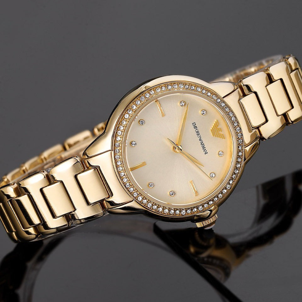 Emporio Armani Mia Crystals Gold Dial Gold Steel Strap Watch for Women - AR11609