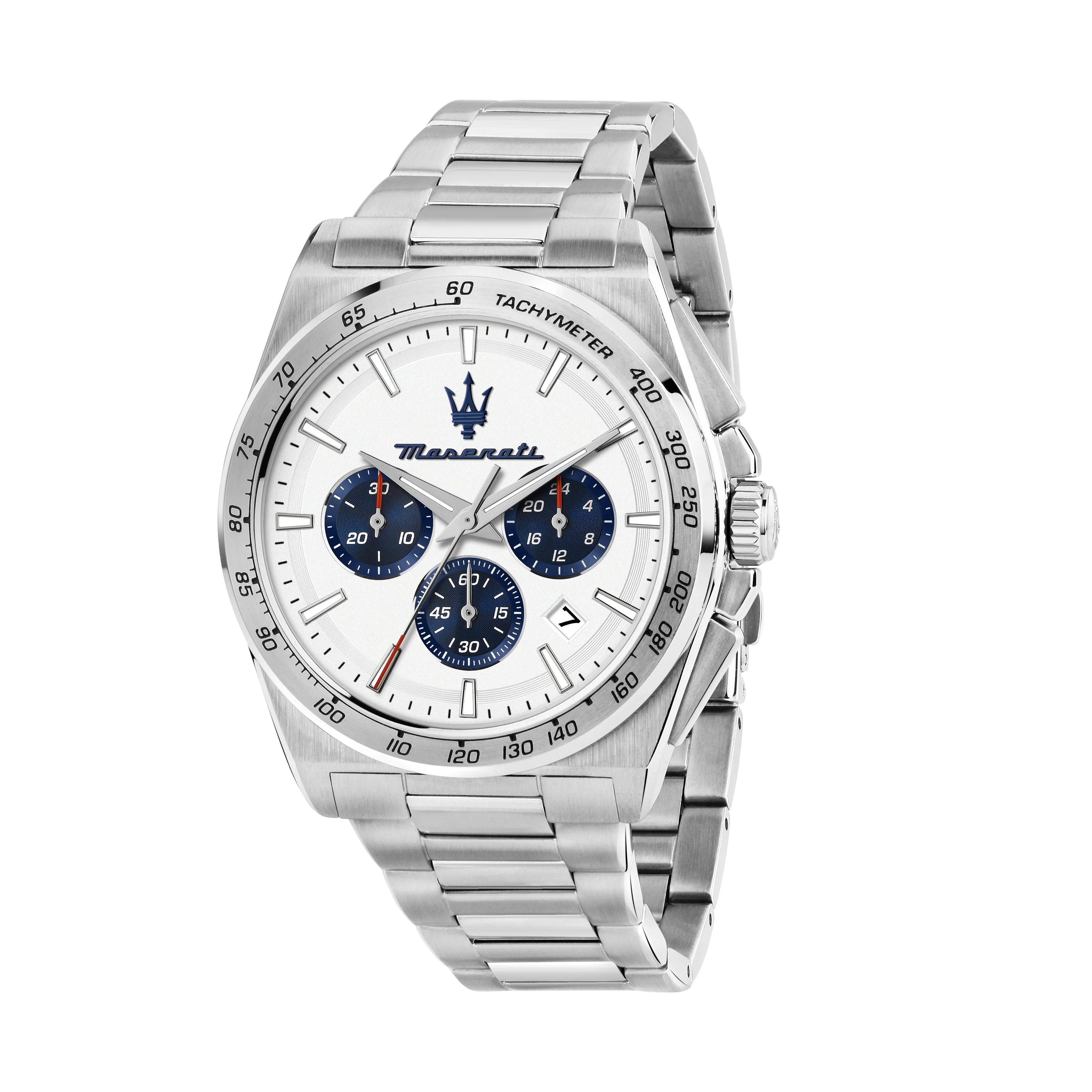 Maserati Velocità Chronograph White Dial Silver Steel Strap Watch for Men - R8873652007
