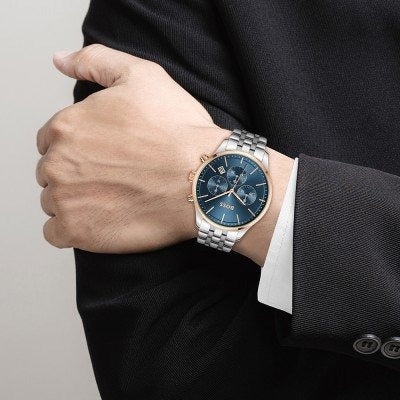  Shop Authentic Hugo Boss Avery Chronograph Blue Dial Silver Steel Strap Watch for Men - 1514158 - Luxxuri