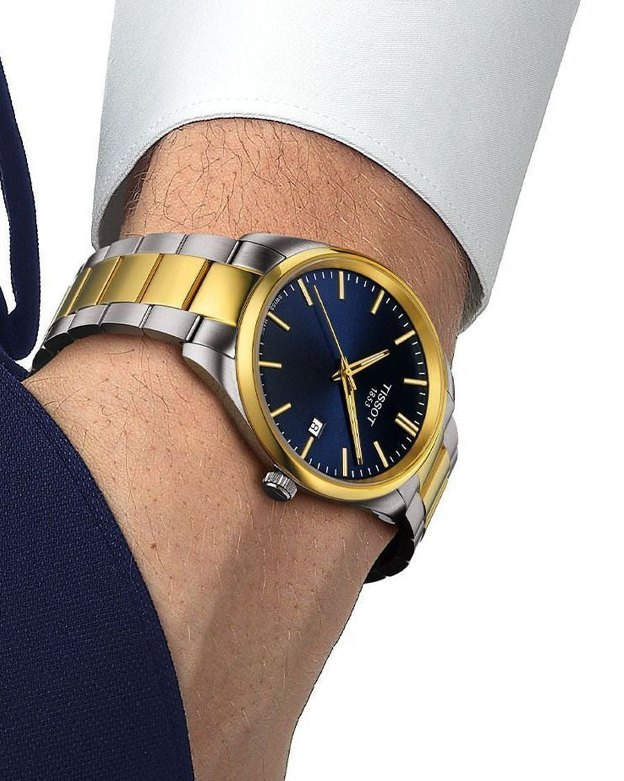Tissot PR 100 Blue Dial Two Tone Steel Strap Watch for Men - T150.410.22.041.00
