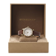  Shop Authentic Burberry The Utilitarian White Dial Brown Leather Strap Watch for Women - BU7865 - Luxxuri