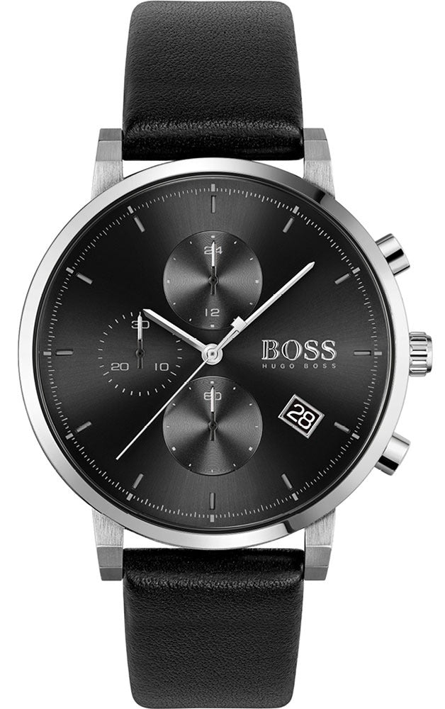  Shop Authentic Hugo Boss Integrity Chronograph Black Dial Black Leather Strap Watch for Men - 1513777 - Luxxuri