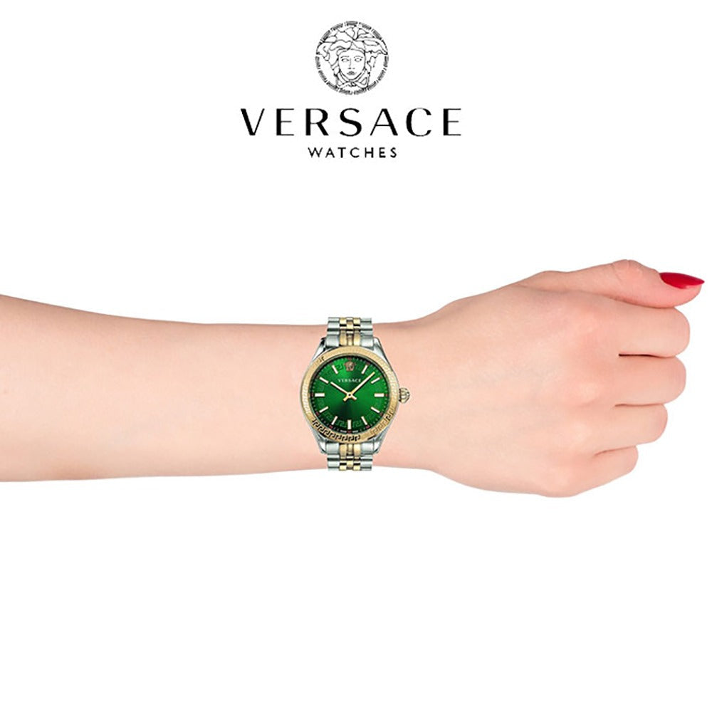  Shop Authentic Versace Hellenyium Quartz Green Dial Two Tone Steel Strap Watch for Women - VEHU00420 - Luxxuri