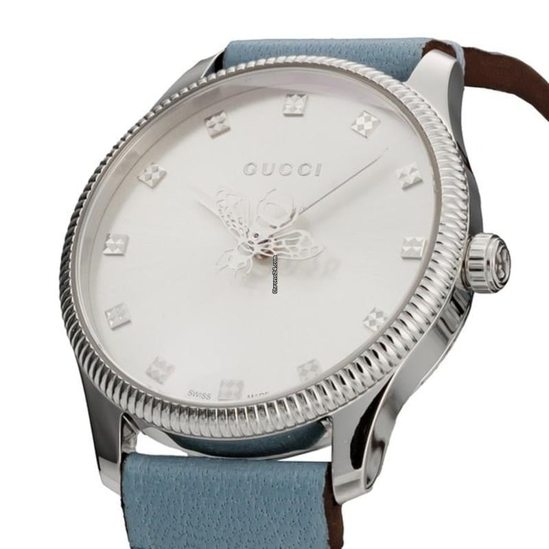 Gucci G Timeless Silver Dial Blue Leather Strap Watch for Women - YA1265039