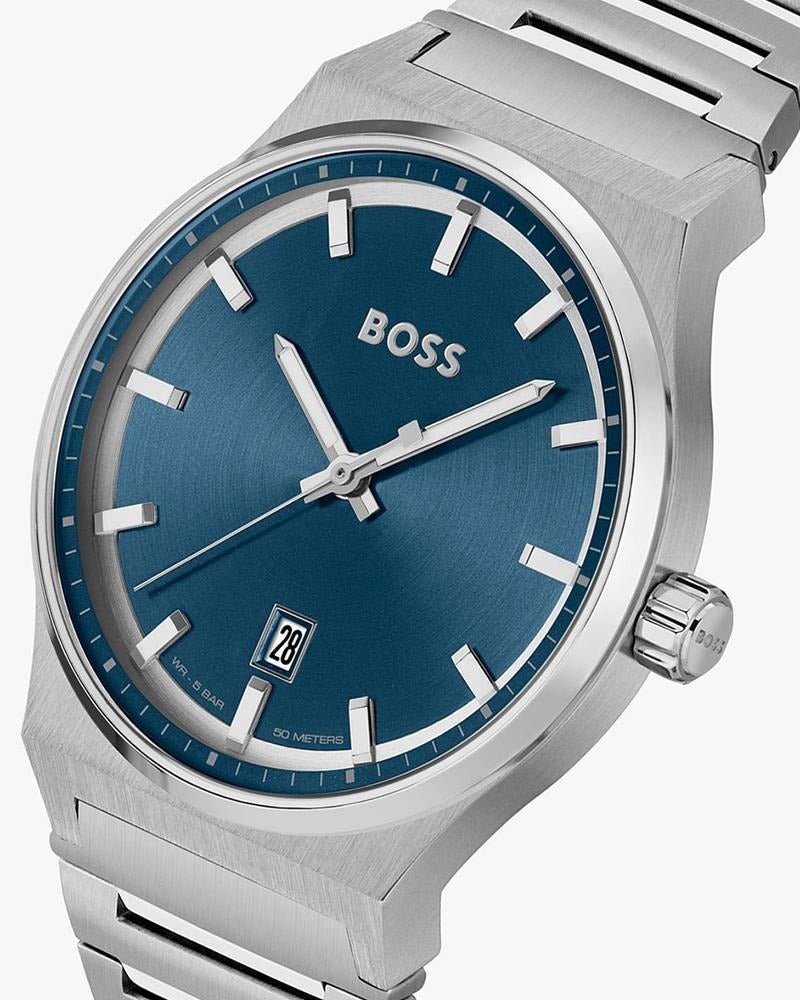 Hugo Boss Candor Blue Dial Silver Steel Strap Watch for Men - 1514076