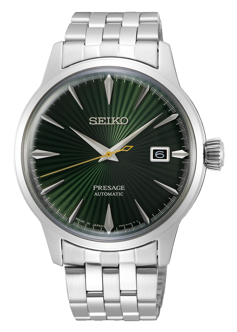 Seiko Presage Cocktail Time Automatic Green Dial Silver Steel Strap Watch for Men - SRPE15J1