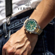  Shop Authentic Versace Greca Dome Chronograph Green Dial Two Tone Steel Strap Watch for Men - VE6K00423 - Luxxuri