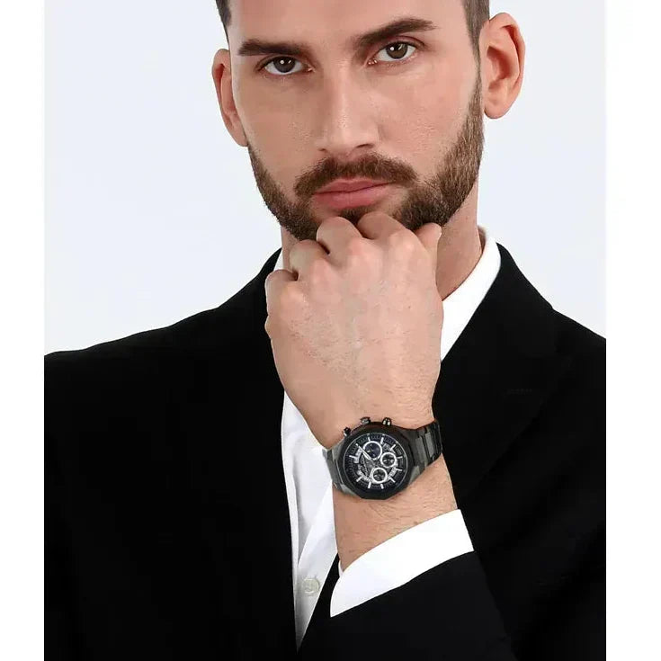 Maserati Stile Skeleton Chronograph Blue Dial Grey Steel Strap Watch for Men - R8873642012