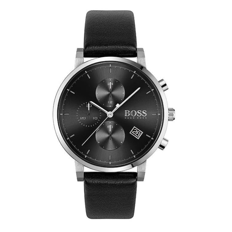  Shop Authentic Hugo Boss Integrity Chronograph Black Dial Black Leather Strap Watch for Men - 1513777 - Luxxuri