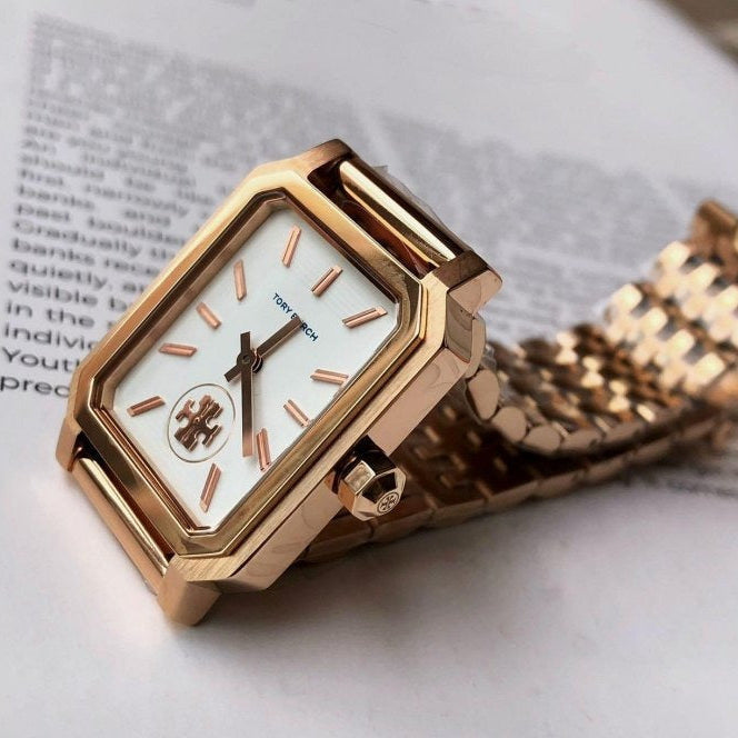 Tory Burch Robinson White Dial Rose Gold Steel Strap Watch for Women - TBW1502