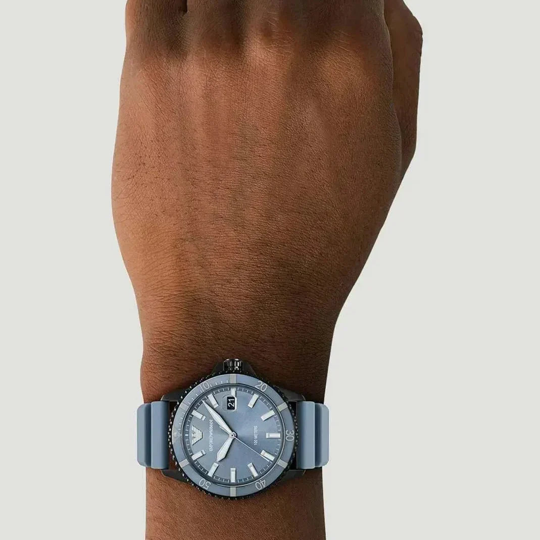 Emporio Armani Sea Explorer Divers Blue Dial Blue Silicone Strap Watch for Men - AR11685