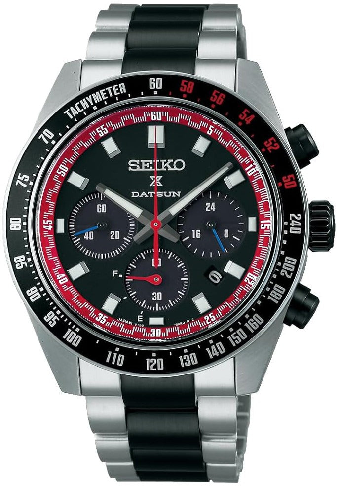 Seiko Prospex Speedtimer Solar Chronograph Datsun 240Z Collaboration Limited Edition Red Dial Two Tone Steel Strap Watch for Men - SBDL123