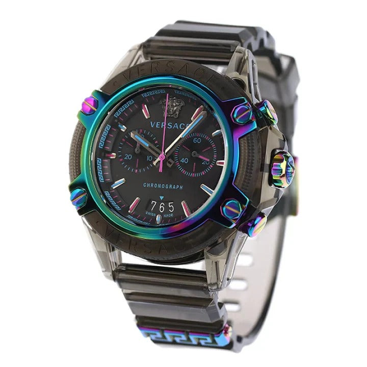  Shop Authentic Versace Icon Active Chronograph Black Dial Grey Silicone Strap Watch for Men - VEZ701022 - Luxxuri