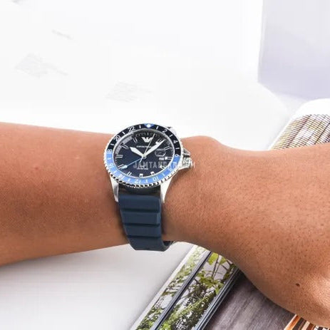 Emporio Armani World Explorer GMT Blue Dial Blue Rubber Strap Watch for Men - AR11592