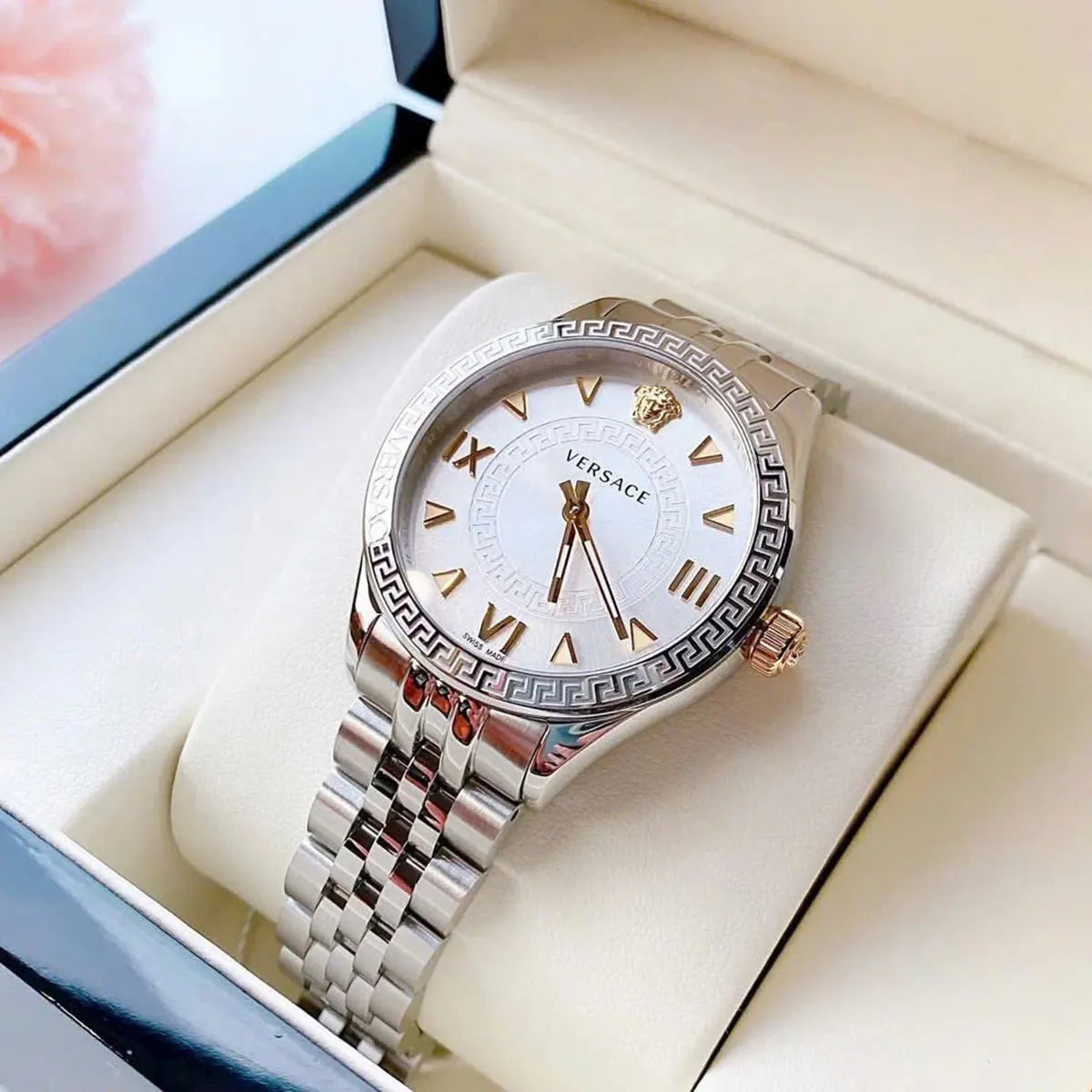  Shop Authentic Versace Hellenyium Quartz Silver Dial Silver Steel Strap Watch for Women - VE2S00322 - Luxxuri