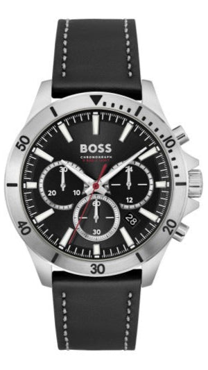  Shop Authentic Hugo Boss Troper Chronograph Black Dial Black Leather Strap Watch for Men - 1514055 - Luxxuri
