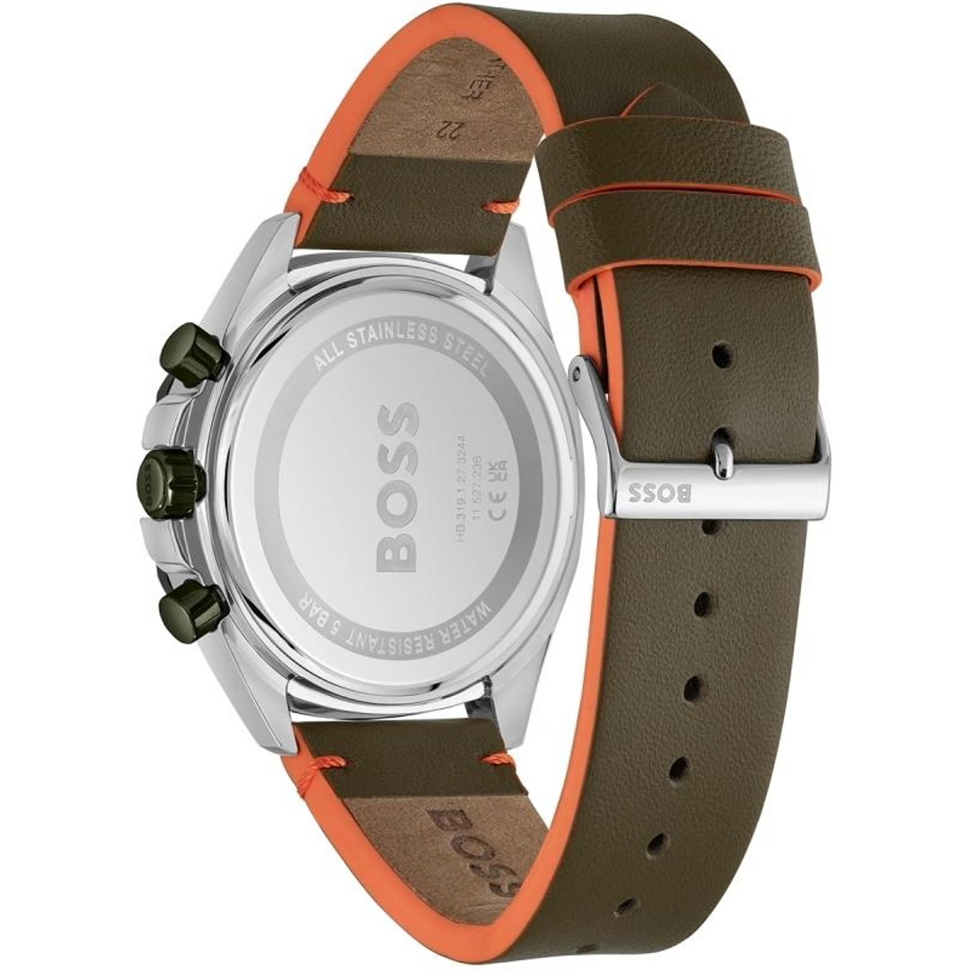  Shop Authentic Hugo Boss Cloud Chronograph Olive Green Dial Green Leather Strap Watch for Men - 1514018 - Luxxuri