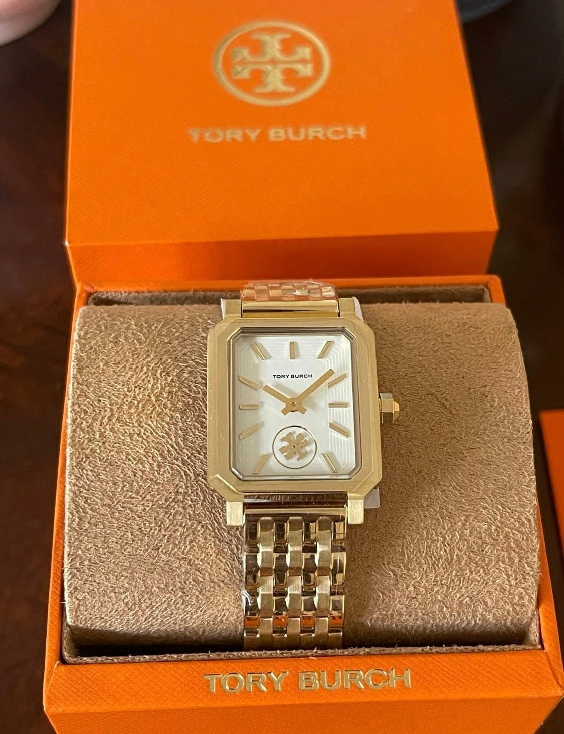 Tory Burch Robinson White Dial Gold Steel Strap Watch for Women - TBW1500
