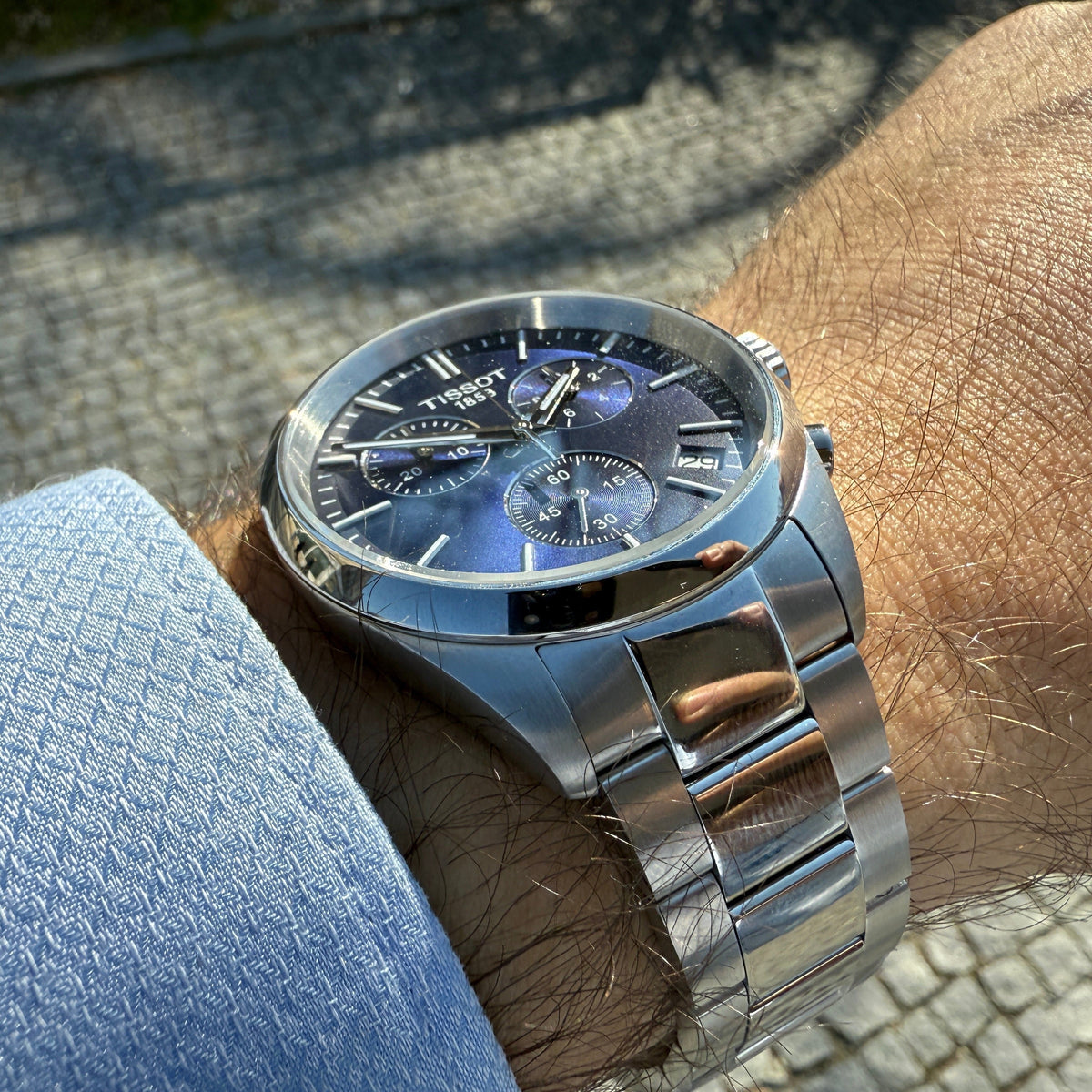 Tissot PR 100 Chronograph Blue Dial Silver Steel Strap Watch for Men - T150.417.11.041.00